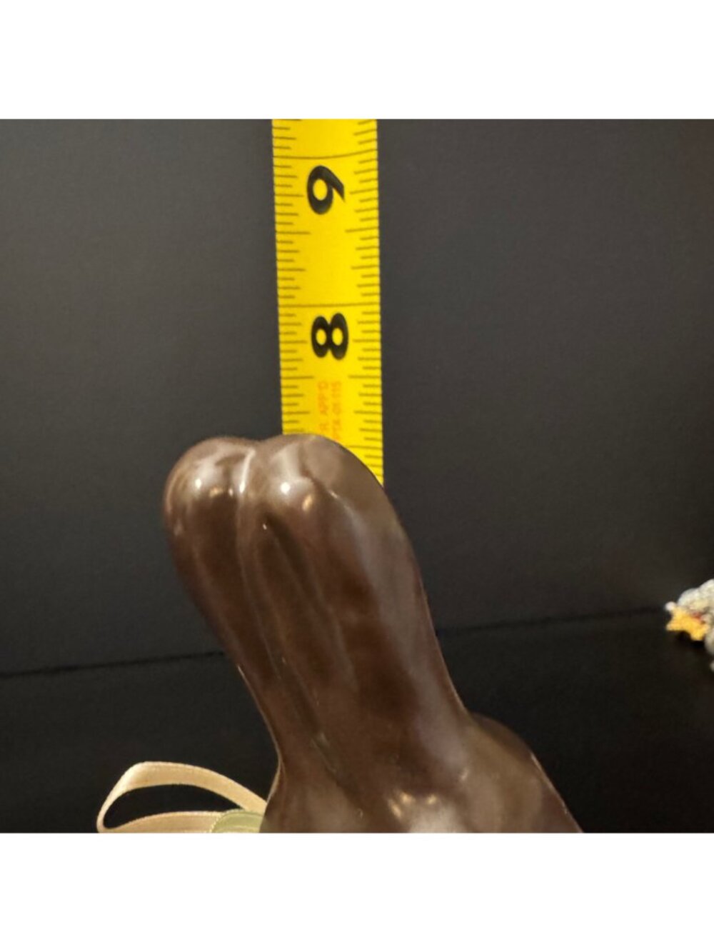 Vintage Chocolate-Look Ceramic Bunny Figurine With Bow & Easter Basket 7" Tall - Picture 8 of 10